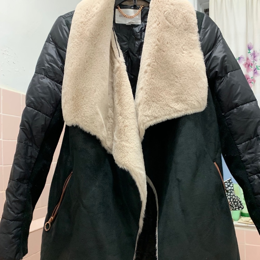 BCBG Faux Fur black puffer jacket XS